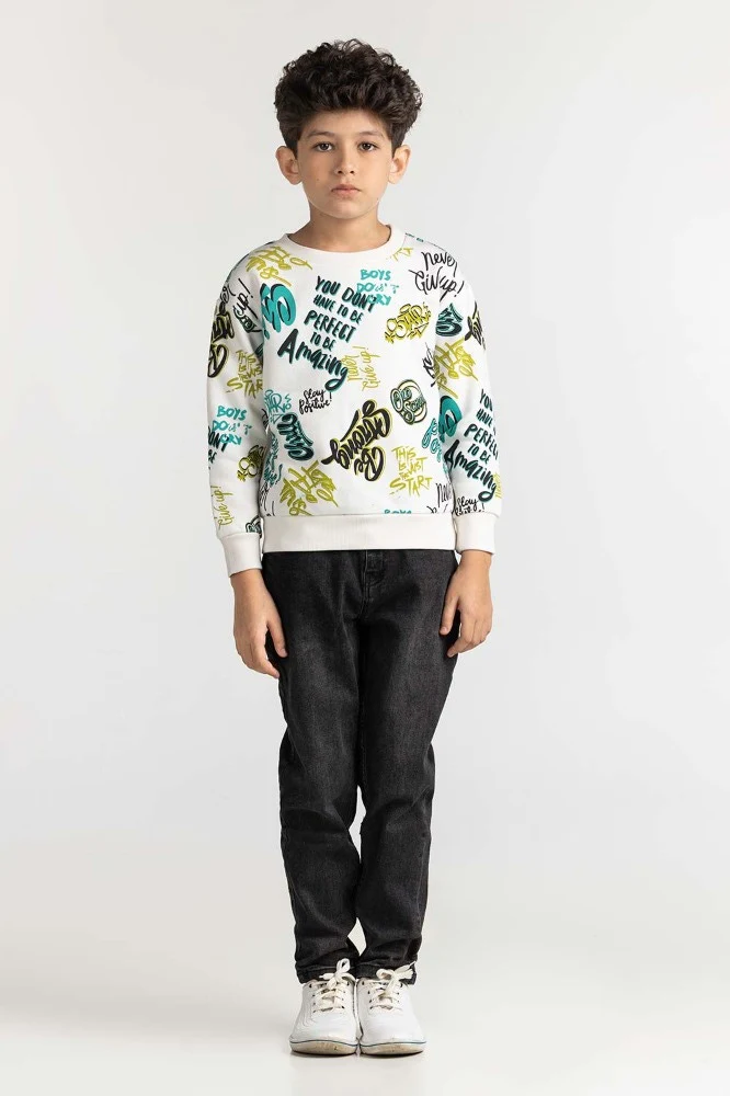 Junior Boy White Printed Sweatshirt - Image 4