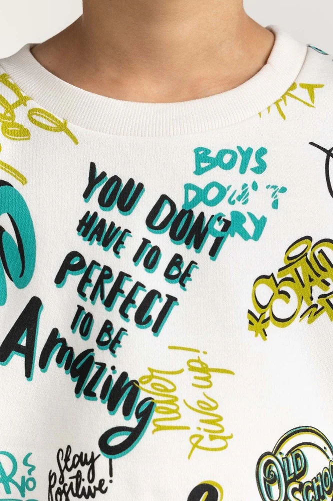 Junior Boy White Printed Sweatshirt - Image 5