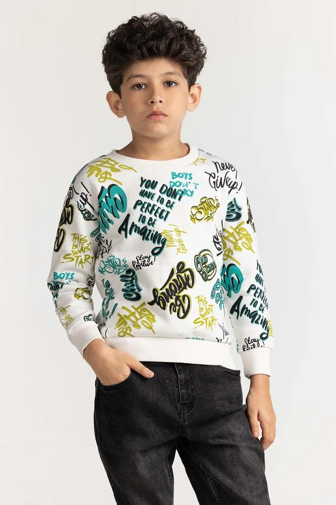 Junior Boy White Printed Sweatshirt - Image 6