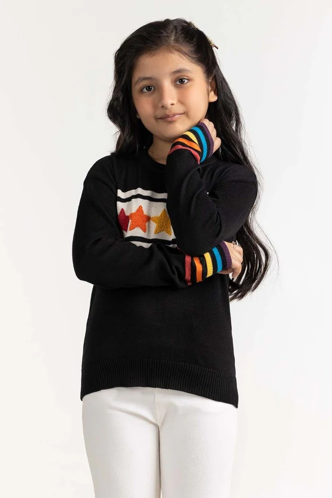 Junior Girl Black Basic Sweater - Image 2