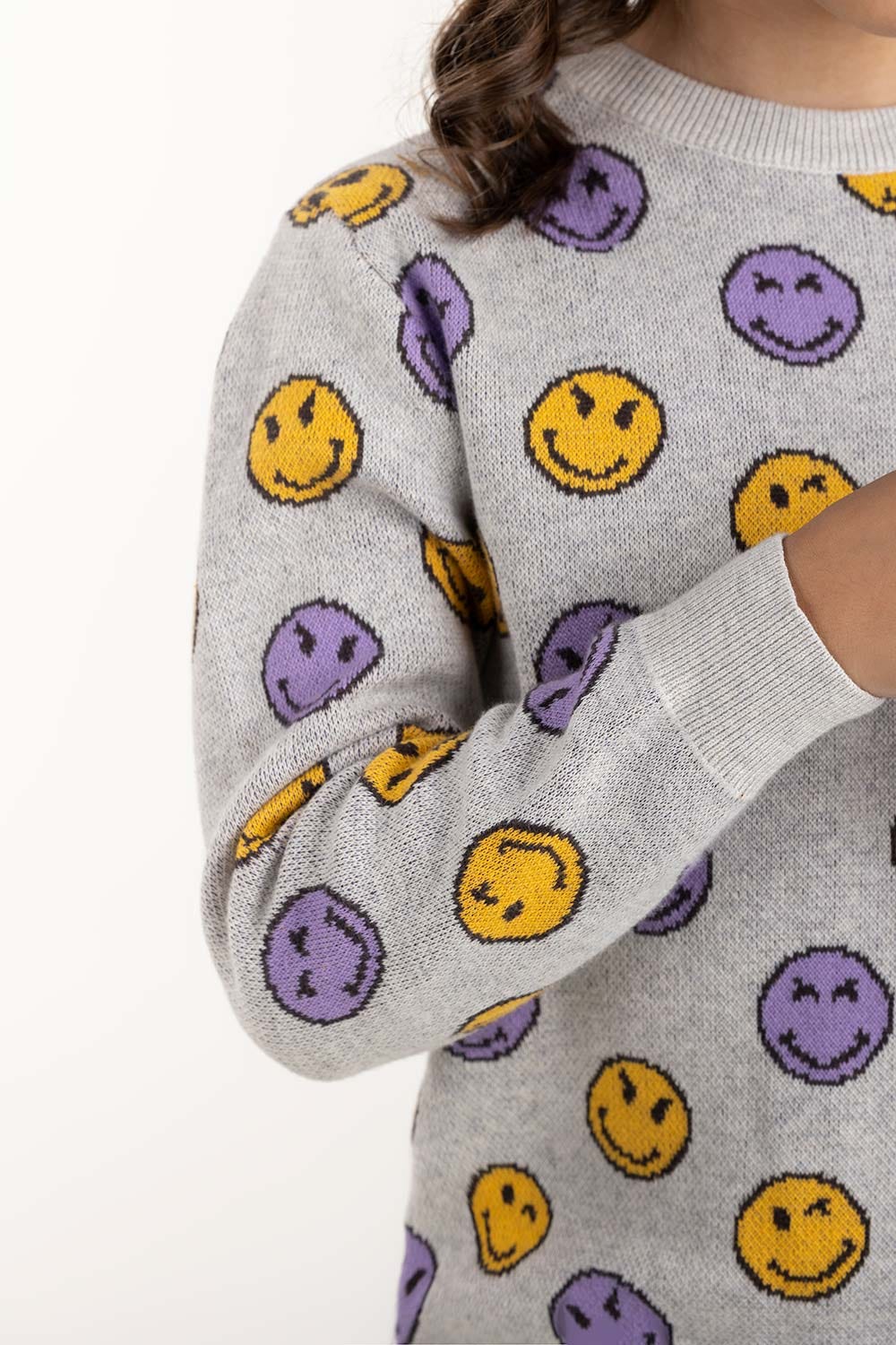 Junior Girl Grey Jacquard Sweater - Image 3
