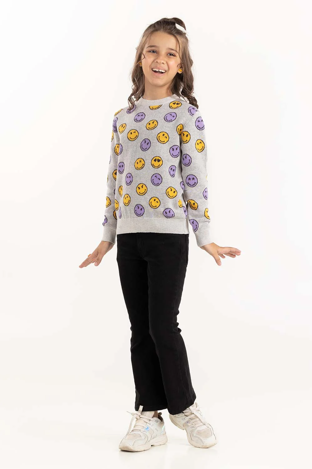 Junior Girl Grey Jacquard Sweater - Image 4