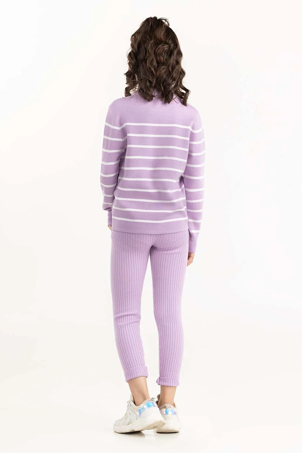 Junior Girl Light Purple Ribbed Knit Legging - Image 3