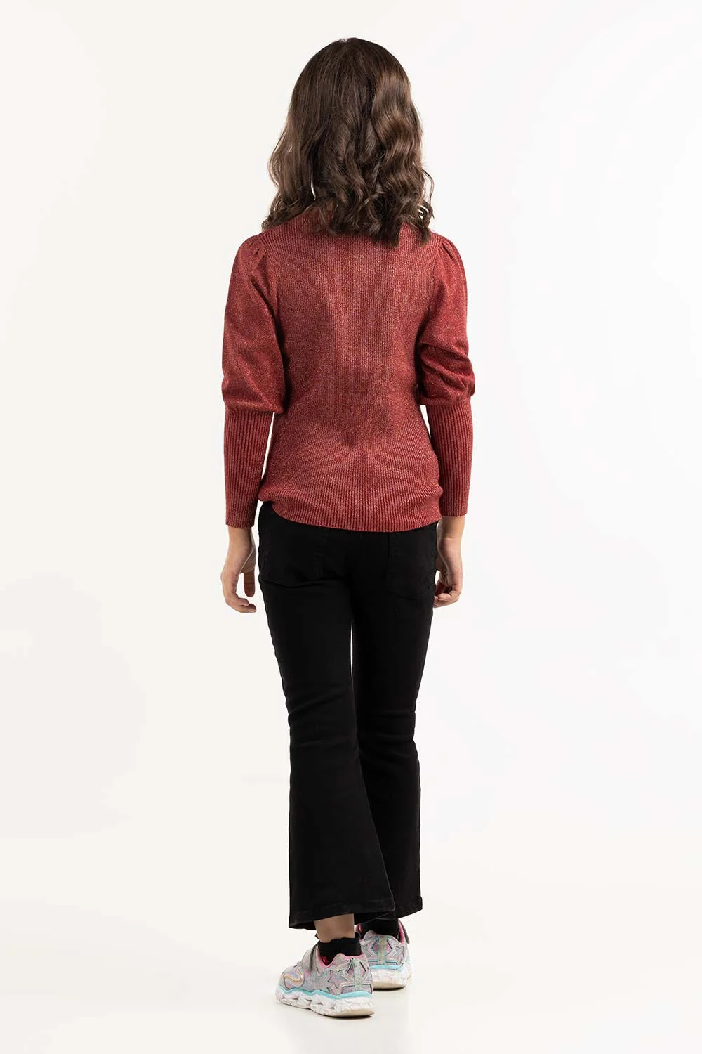 Junior Girl Maroon Knit Sweater - Image 3