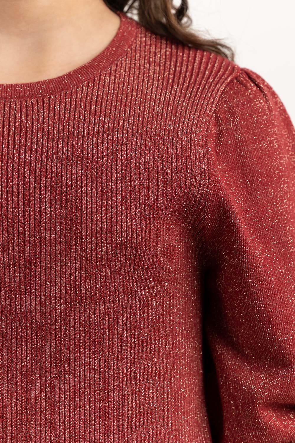 Junior Girl Maroon Knit Sweater - Image 4