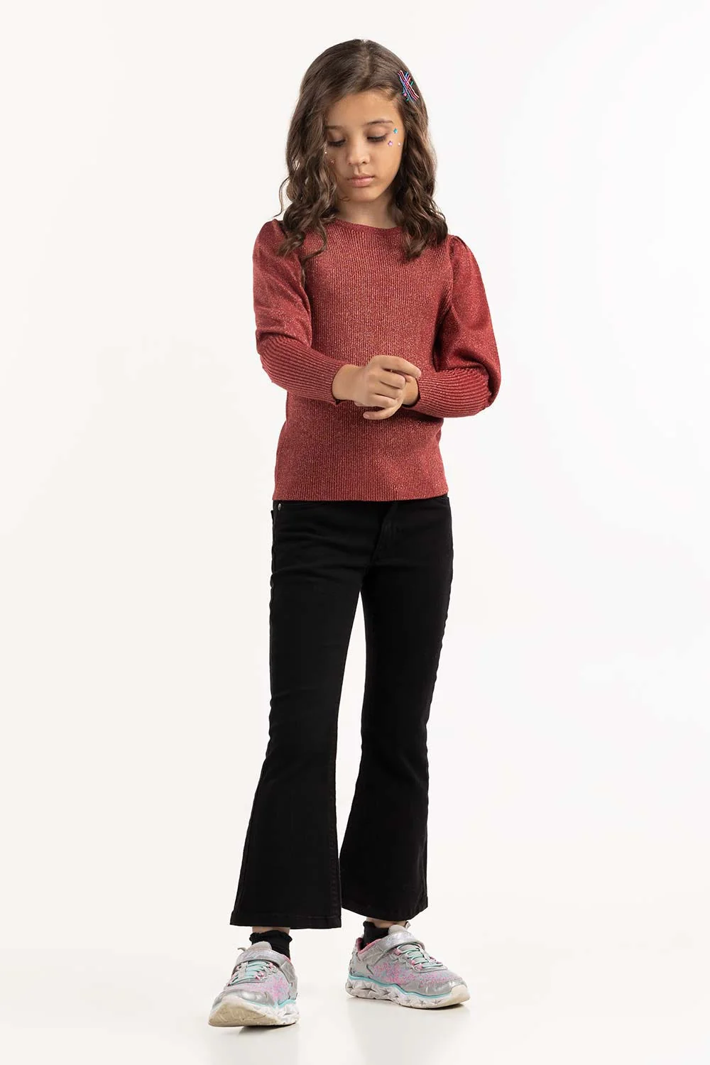Junior Girl Maroon Knit Sweater - Image 5