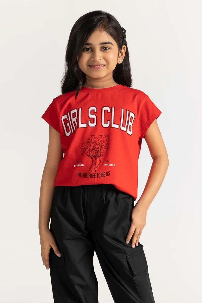 Junior Girl Red Printed Tee - Image 2