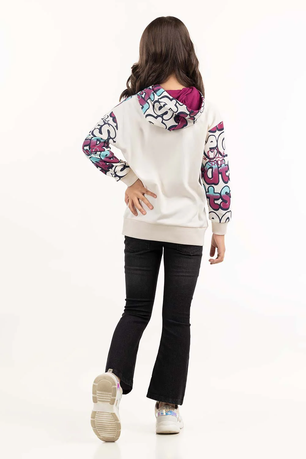 Junior Girl White Printed Hoodie - Image 6