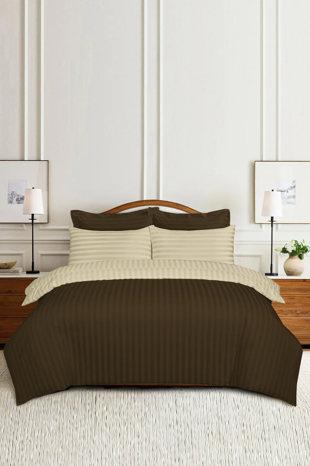 Kathai and Latte Dust Stripe Satin T-250 Quilt Cover Set - Image 2