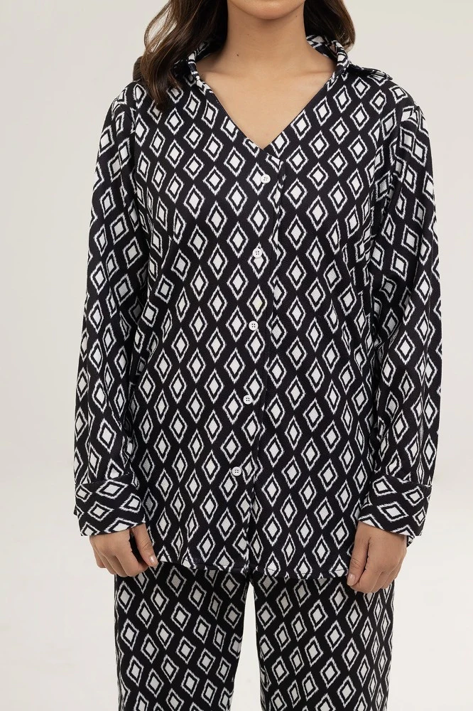 Knitted Blended Print Shirt - Image 3
