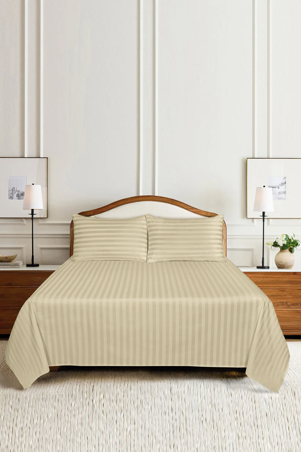 Latte Dust Stripe Satin T-250 Bed Sheet Set - Image 2