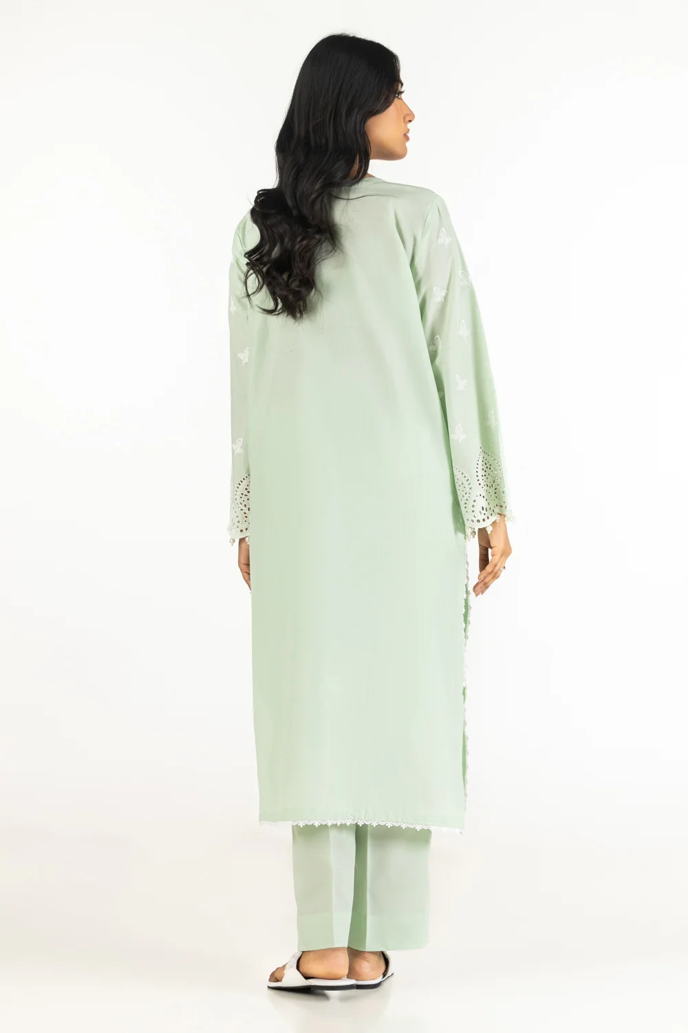 Lawn Schiffli Embroidered Shirt And Dyed Trouser IUSTTS-637 - Image 5