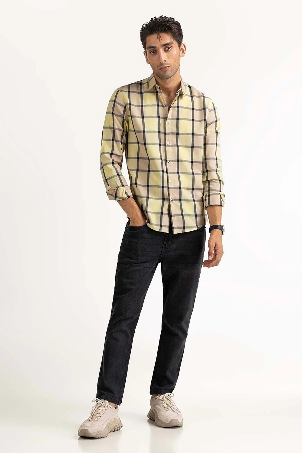 Lemon Yarn Dyed Checkered Casual Shirt - Image 5