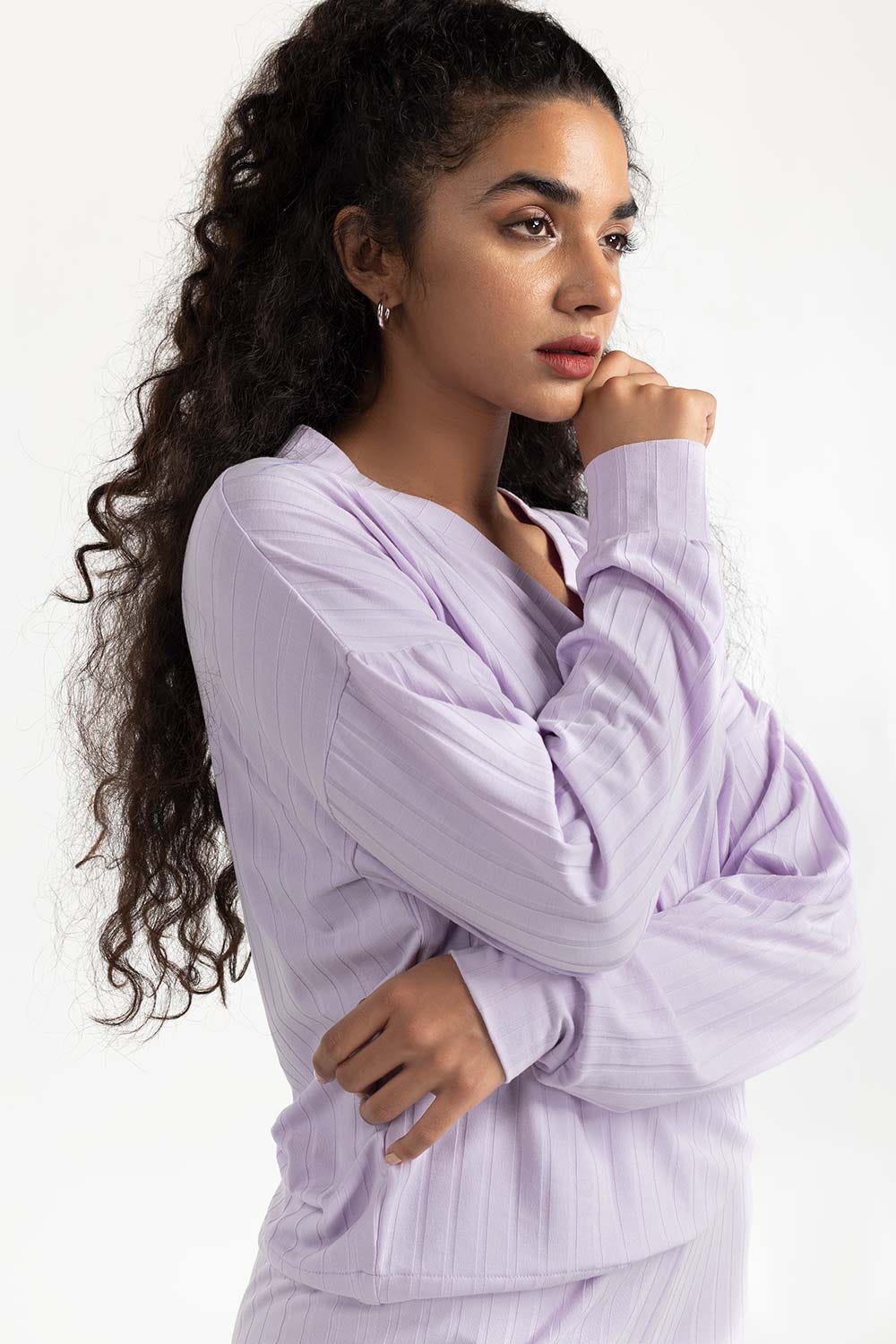 Lilac Loose Fit V-Neck Top - Image 3