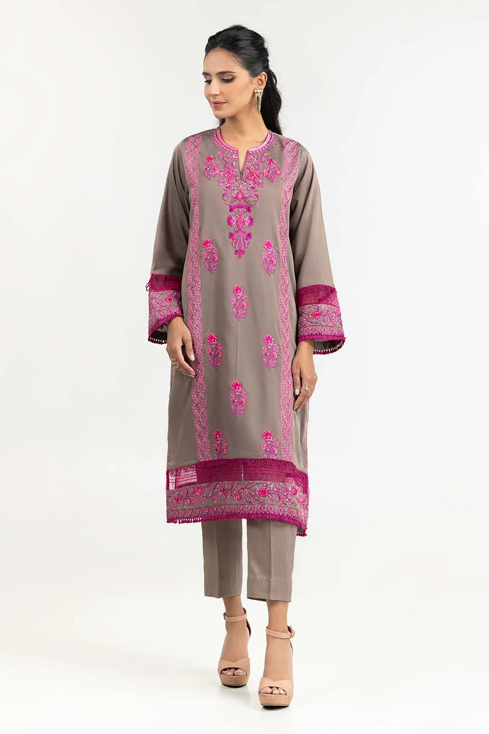 Luxury Pret Dyed Poly Slub Embroidered Kurti - Image 2