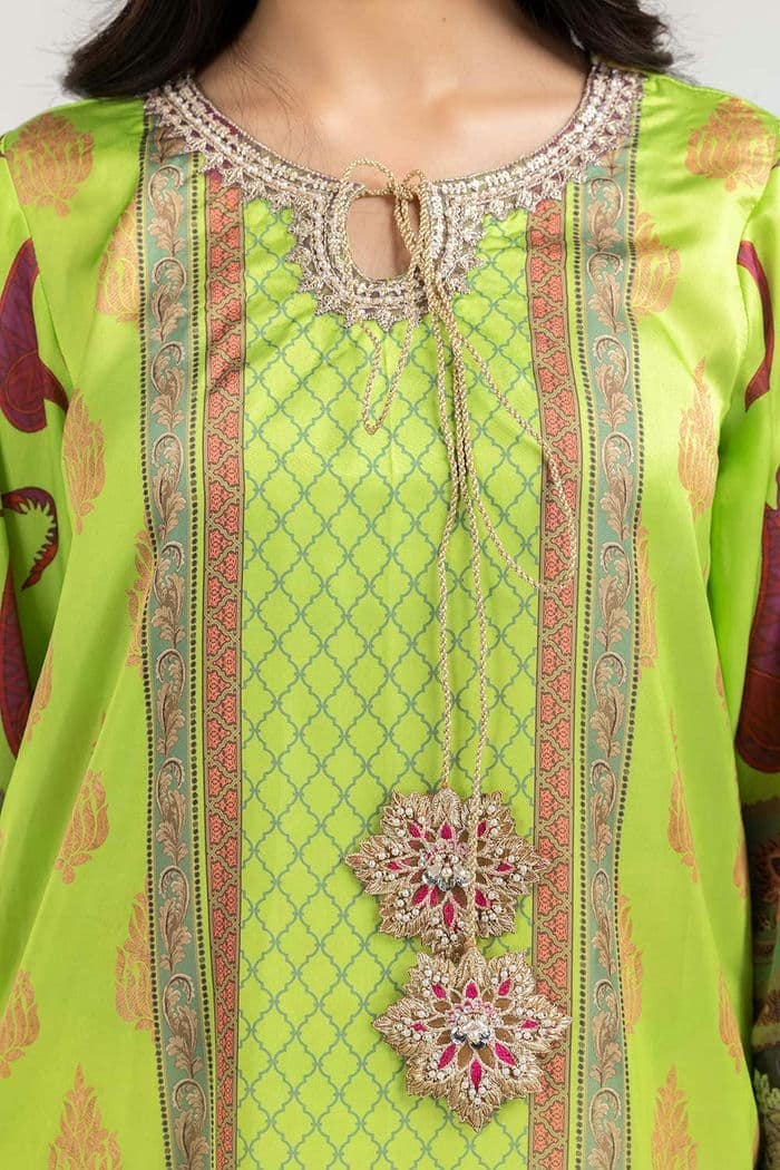 Luxury Pret Printed Charmeuse silk Embroidered Kurti - Image 4
