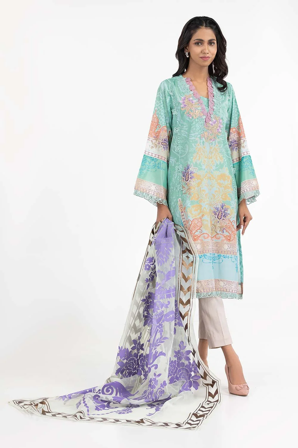 Luxury Pret Printed Poly Crepe Embelished Kurti - Image 2