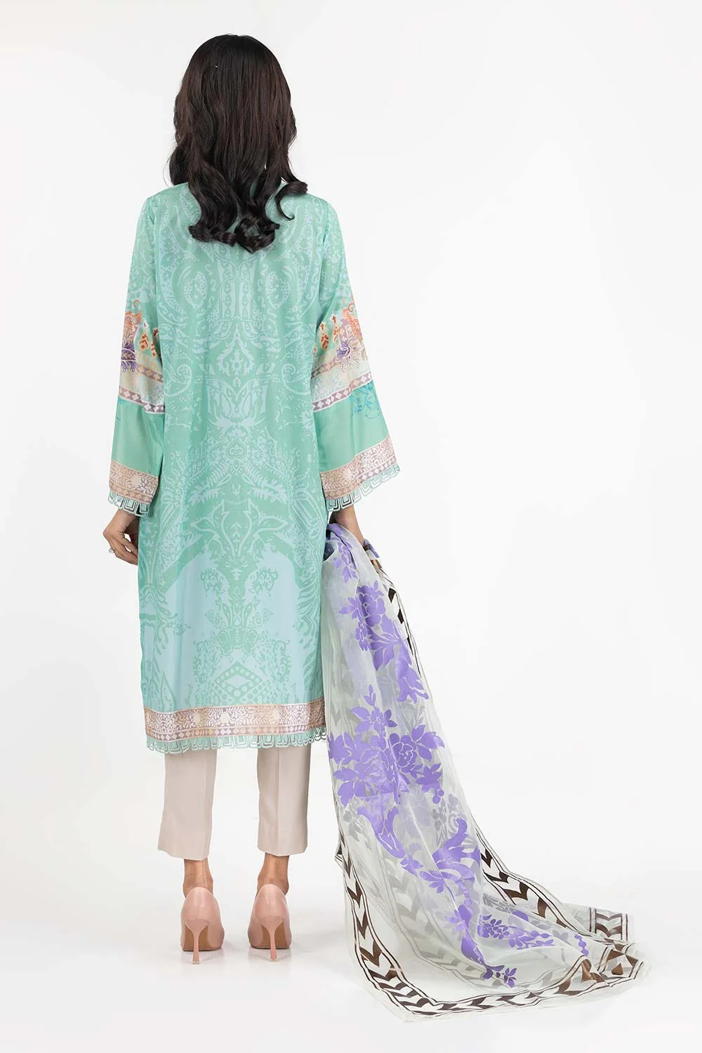 Luxury Pret Printed Poly Crepe Embelished Kurti - Image 3