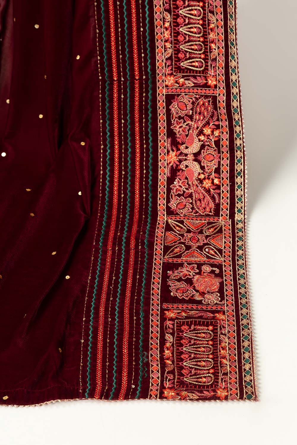 Maroon Velvet Embroidered Shawl - Image 3