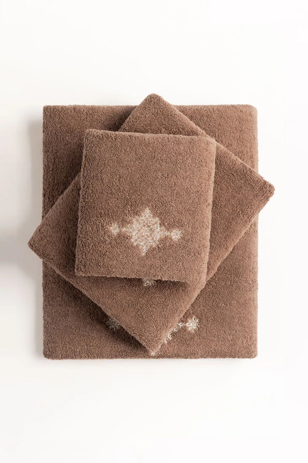 Mocha Brown 3 piece Embroidered Towel Set