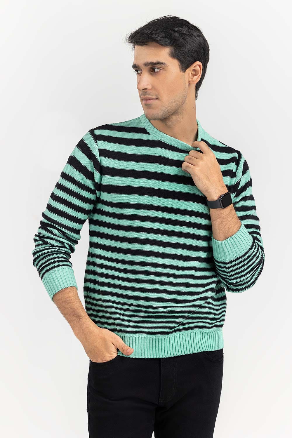 Multi Color Striped Crew Neck Sweater - Image 2