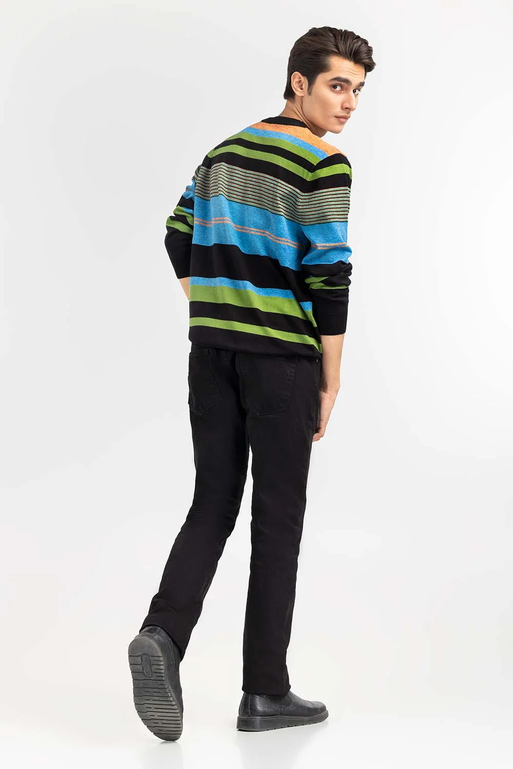 Multi Color Striped Crew Neck Sweater - Image 4