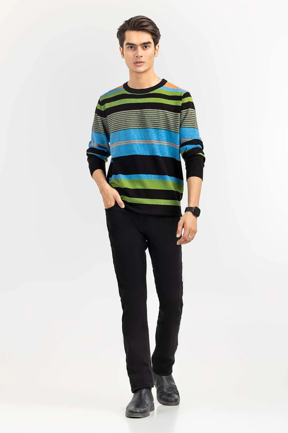 Multi Color Striped Crew Neck Sweater - Image 6