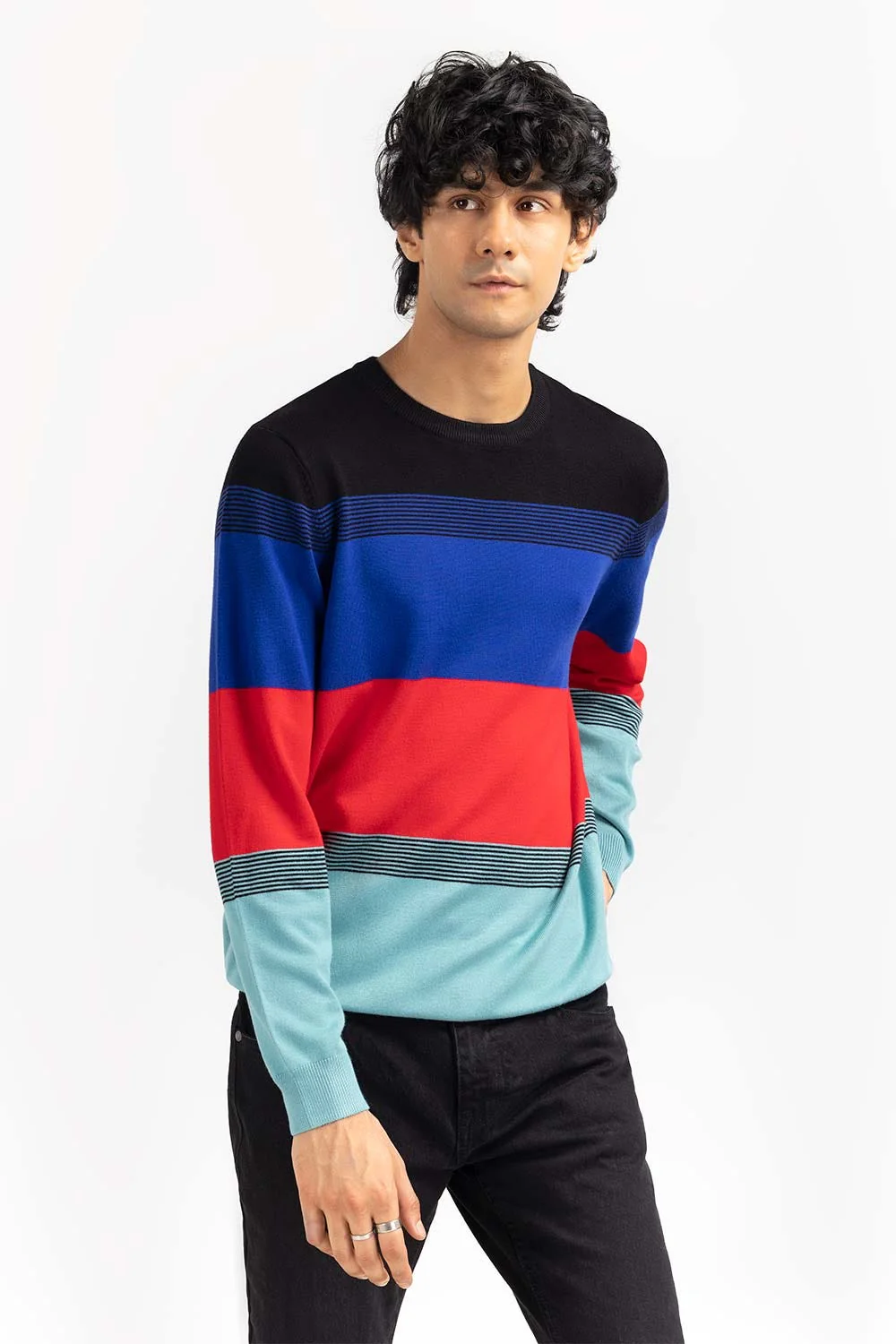 Multi Color Striped Crew Neck Sweater - Image 3