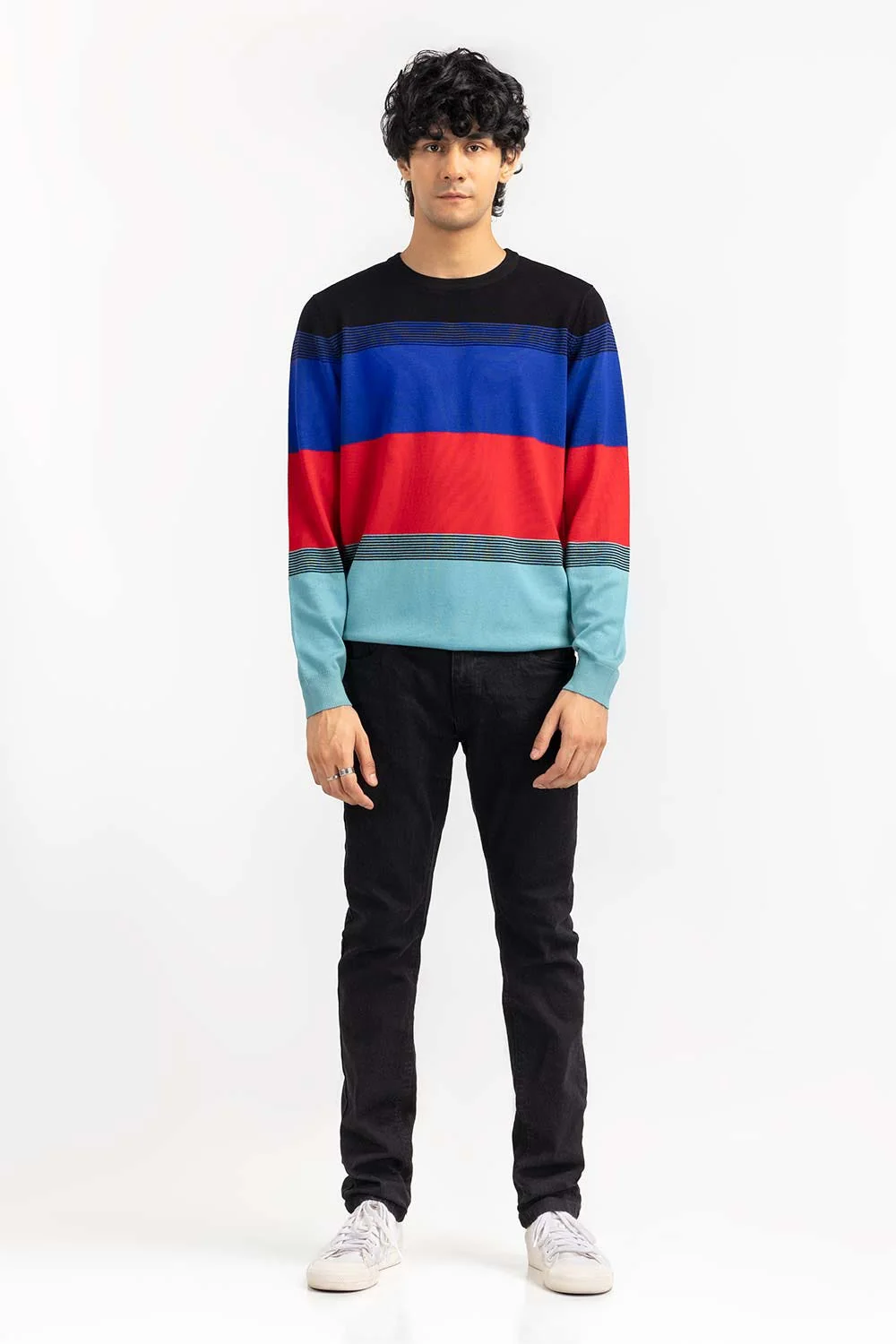 Multi Color Striped Crew Neck Sweater - Image 4