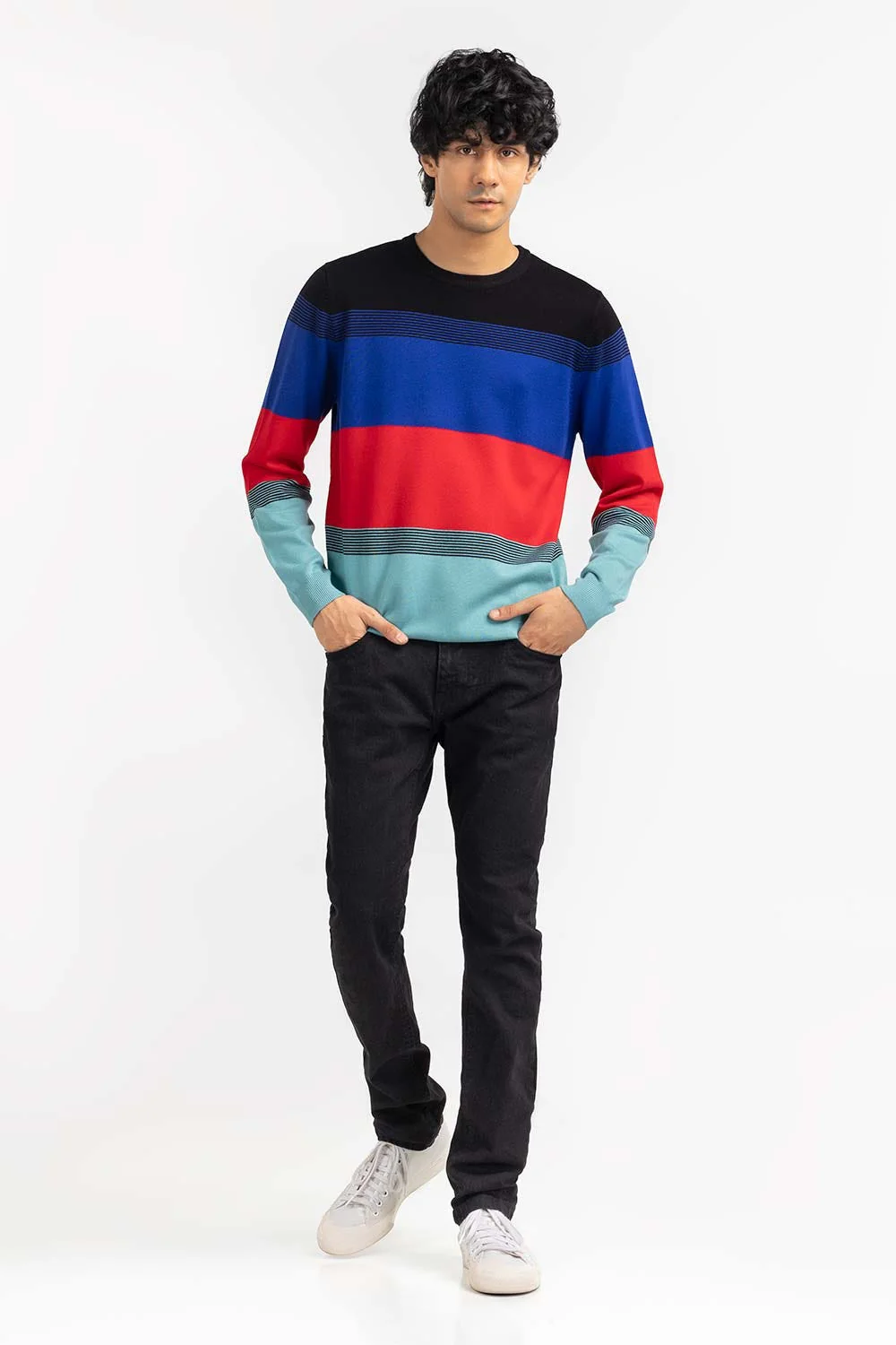 Multi Color Striped Crew Neck Sweater - Image 6