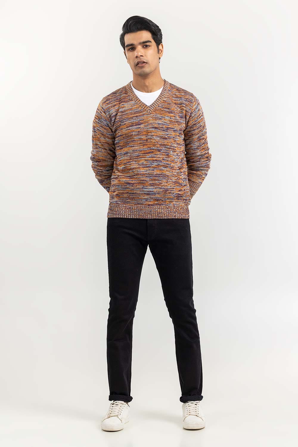 Multi Color Textured V Neck Sweater - Image 6