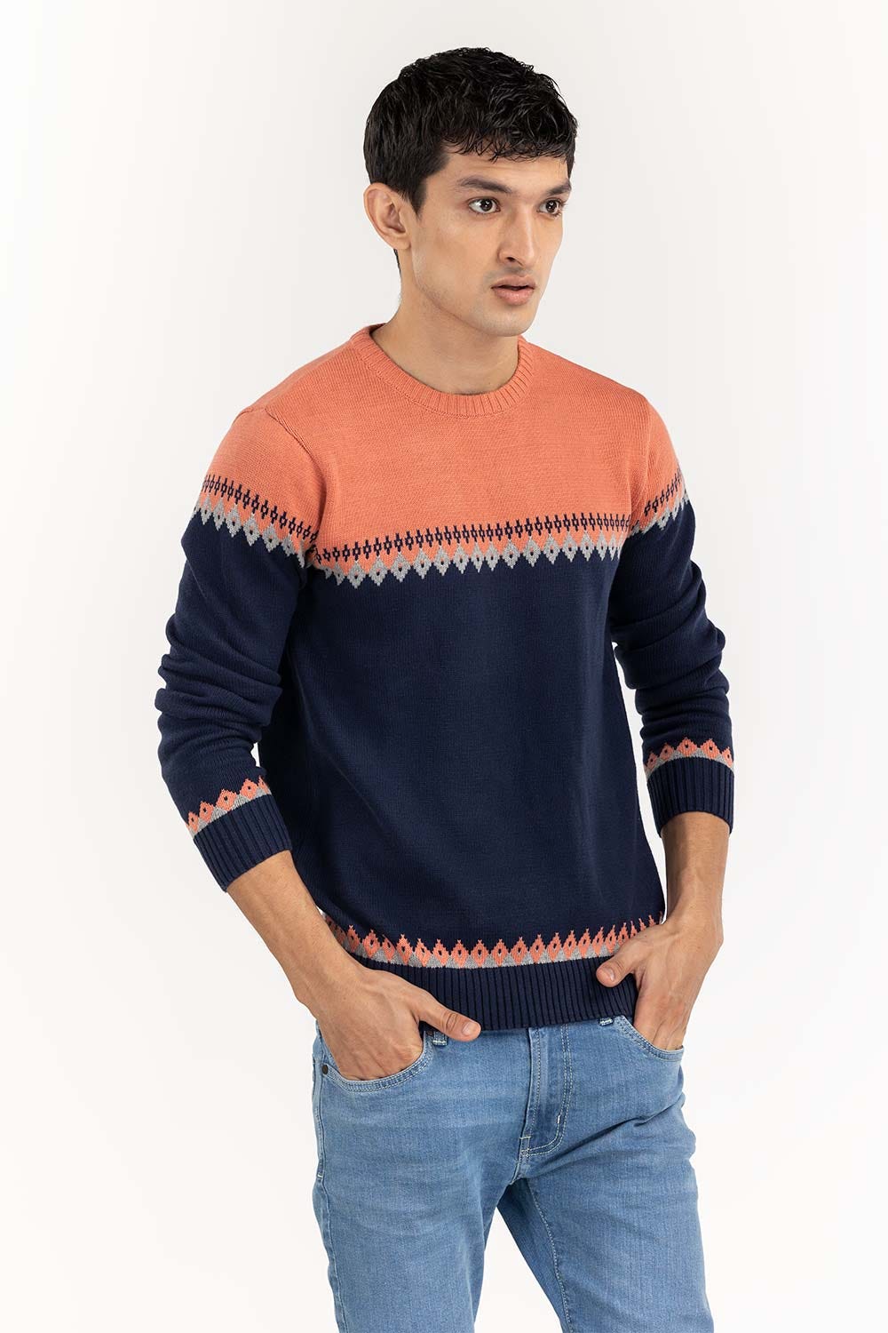 Navy-Grey Navajo Crew Neck Sweater - Image 2