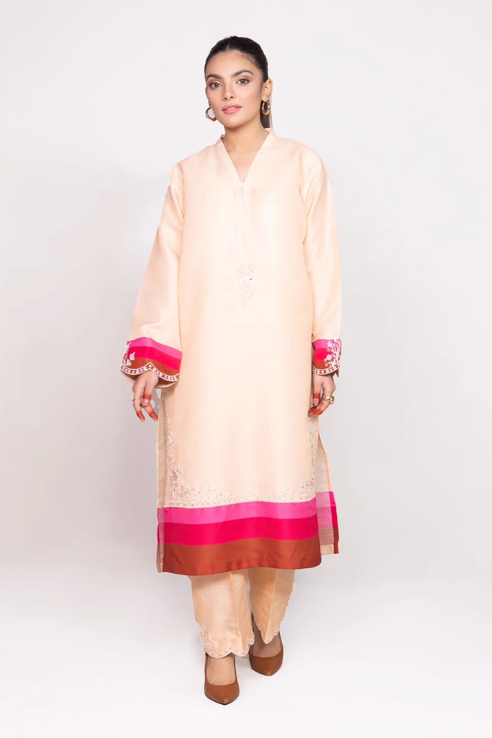 Needle Craft raw-silk Printed Embroidered Shirt - Image 2