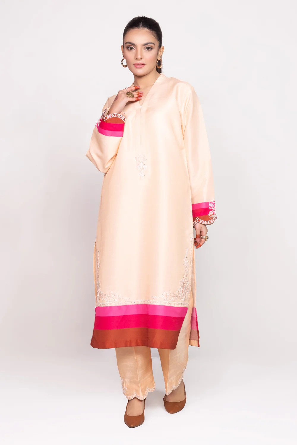 Needle Craft raw-silk Printed Embroidered Shirt - Image 3