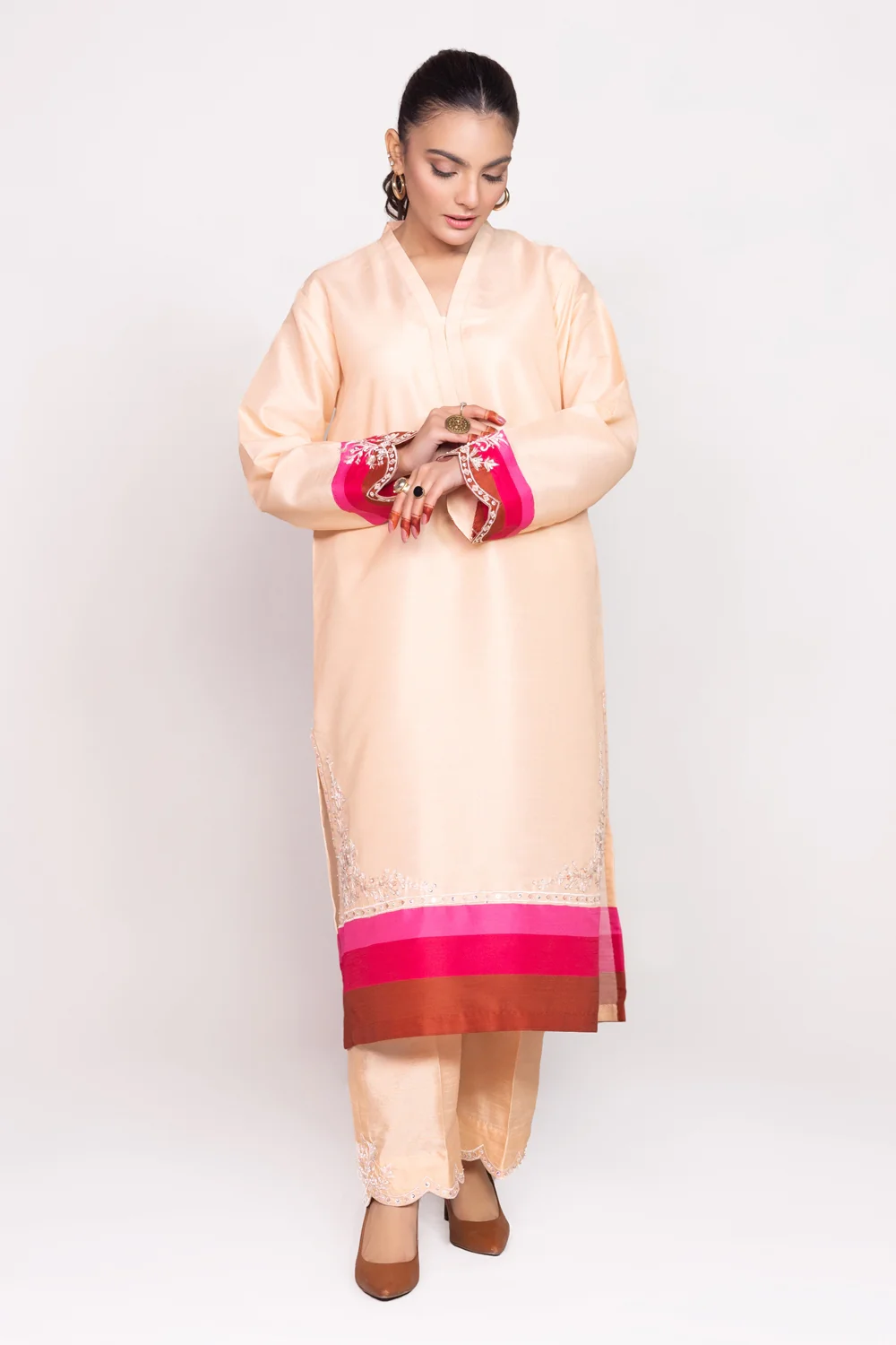 Needle Craft raw-silk Printed Embroidered Shirt - Image 4