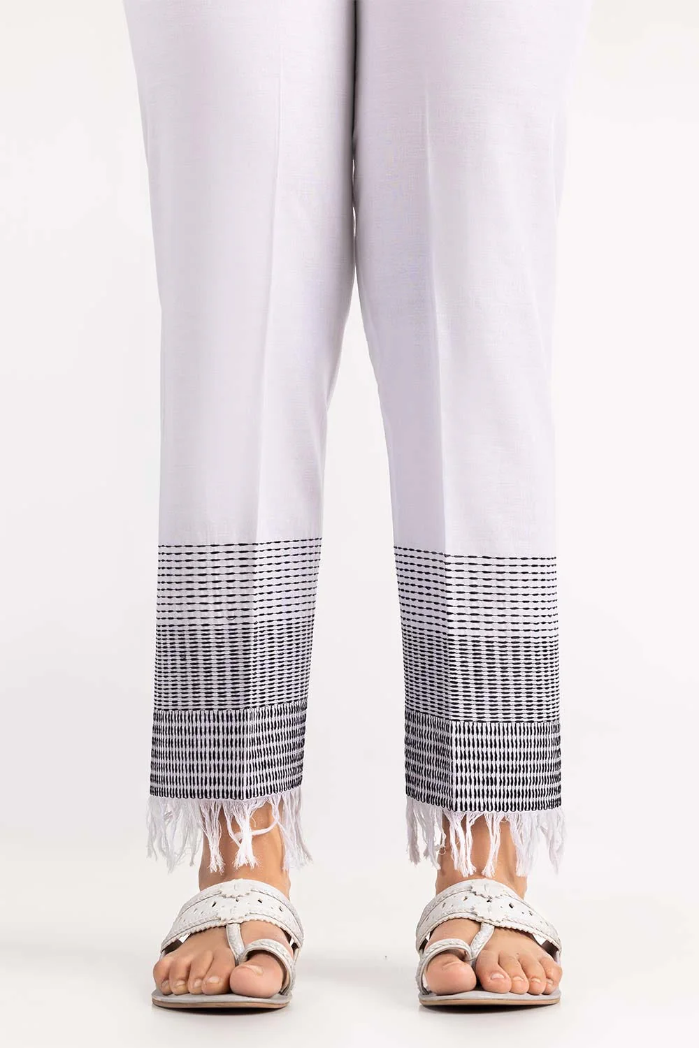Off White Cambric Embroidered Trousers - Image 2