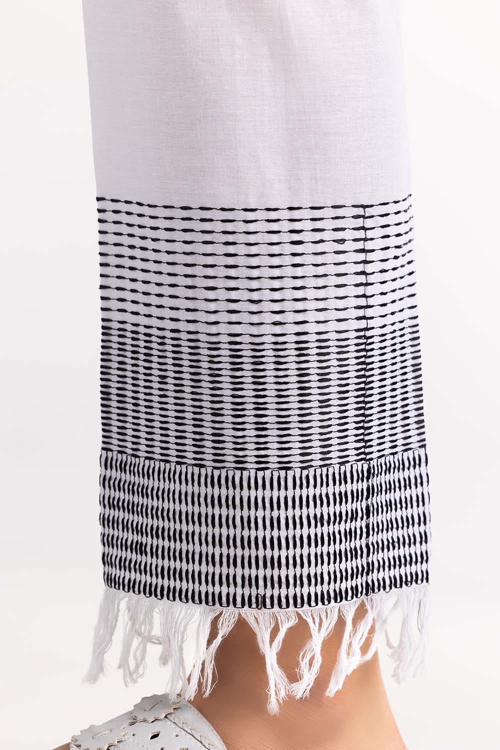 Off White Cambric Embroidered Trousers - Image 3