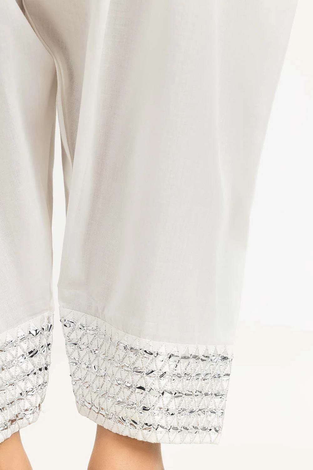 Off White Embroidered Cambric Shalwar - Image 3