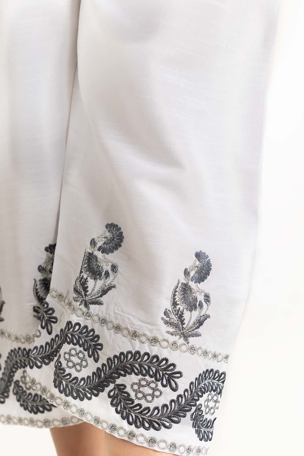 Off-White Raw Silk Embroidered Trouser - Image 3