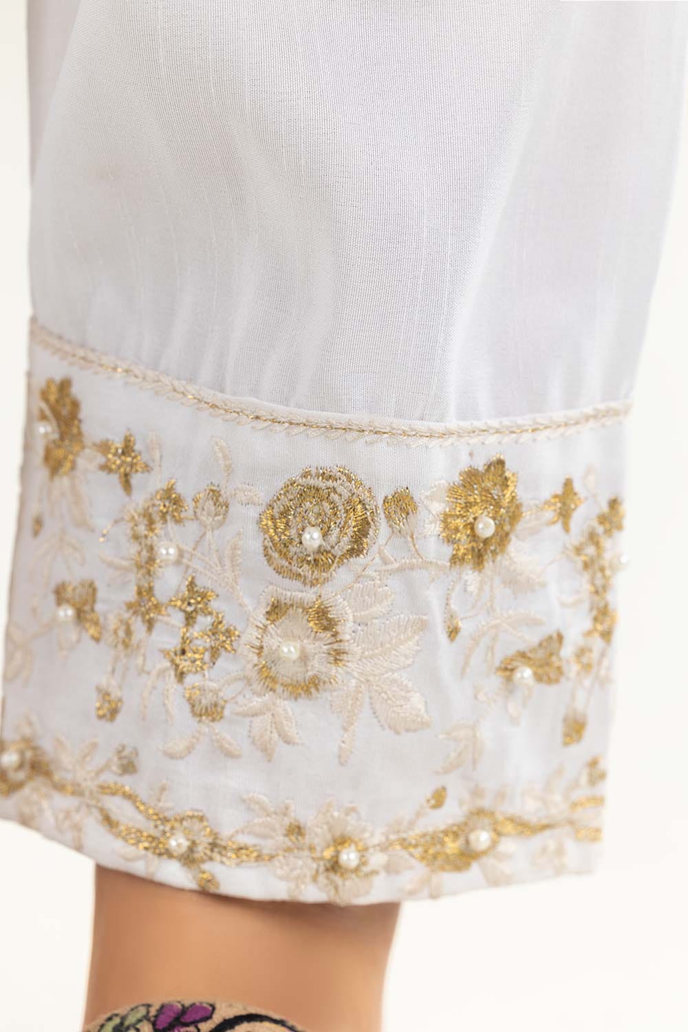 Off White Raw Silk Embroidered Trousers - Image 3