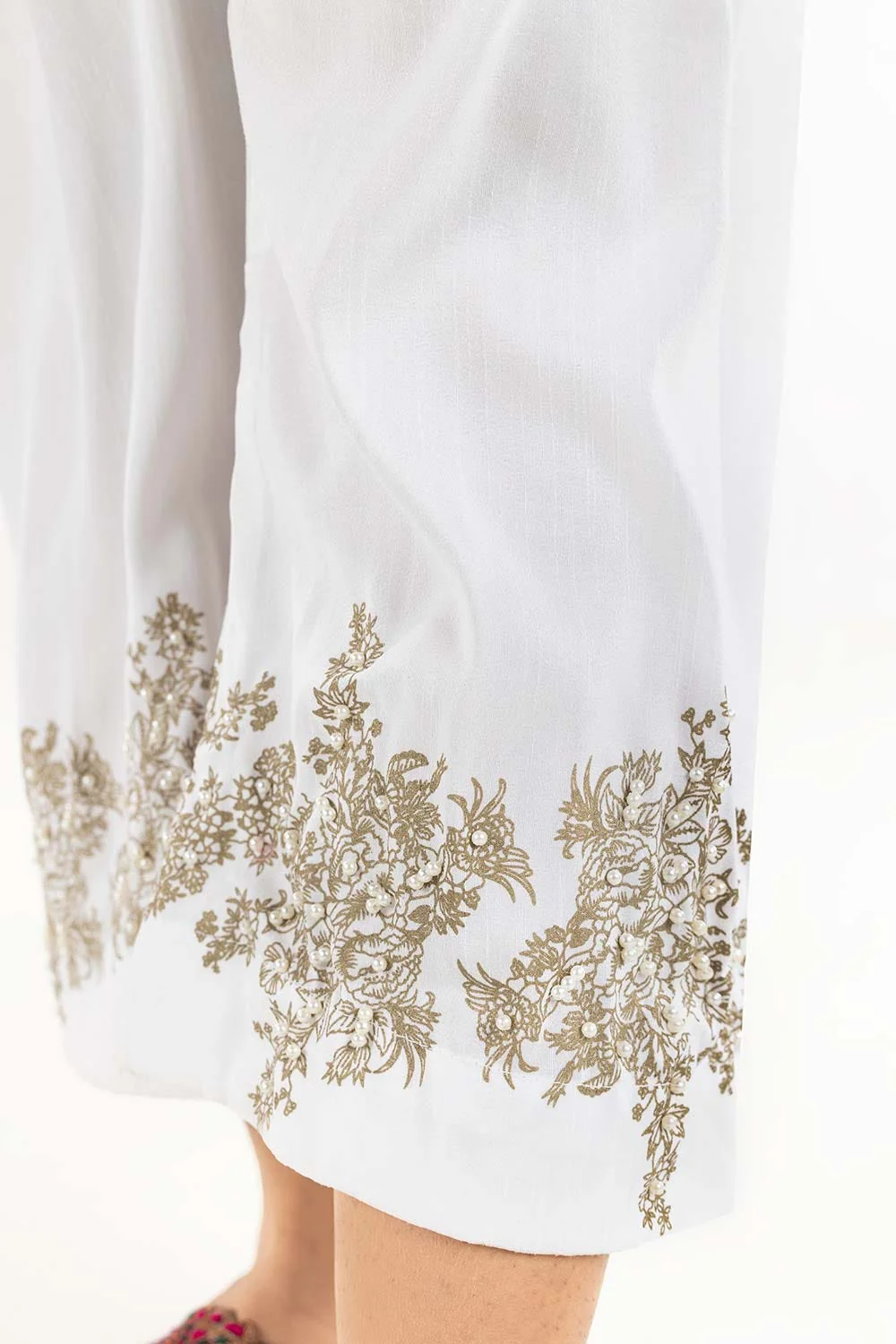 Off White Raw Silk Screen Printed Trousers - Image 3