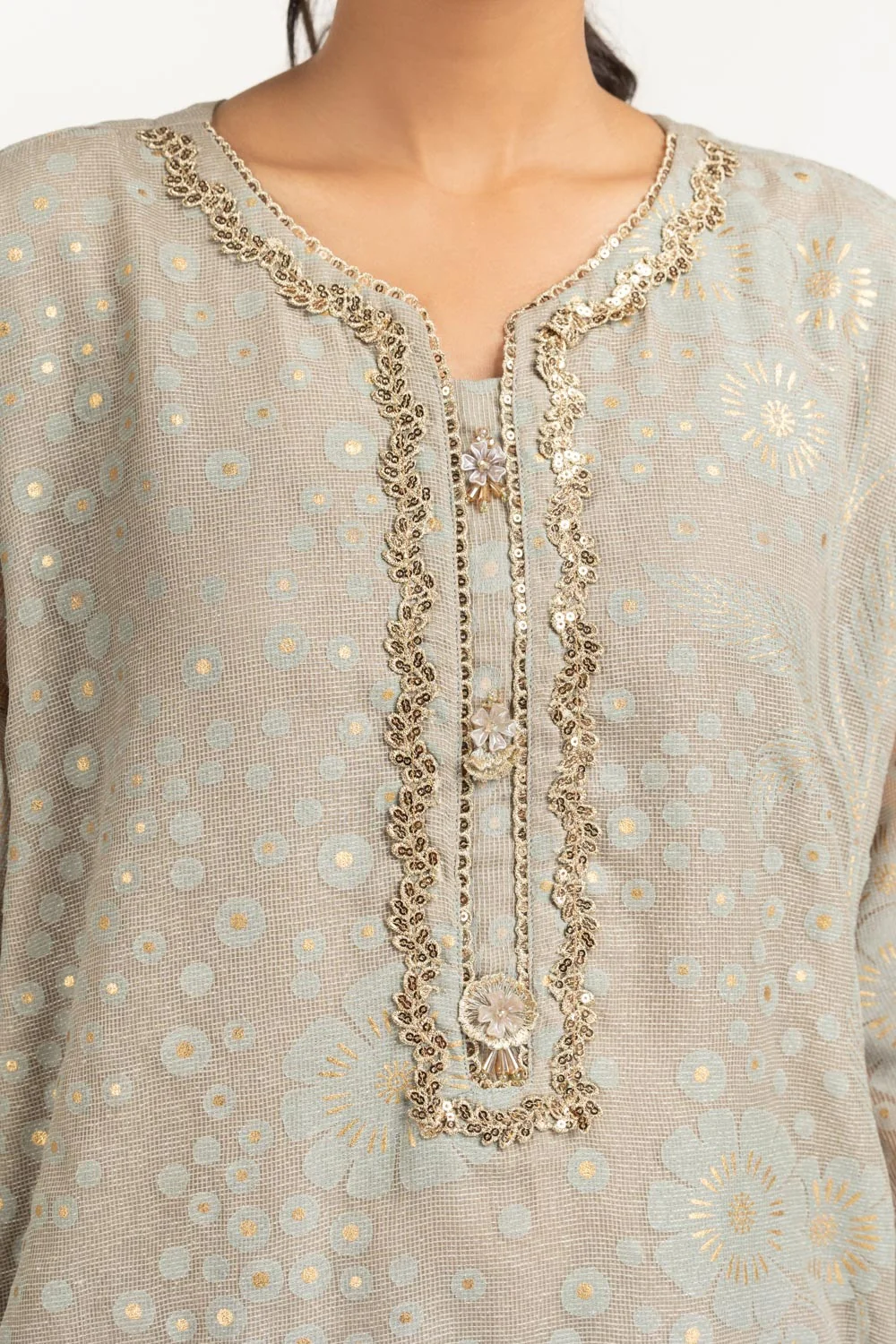 Poly Net Burnout Embroidered Shirt And Trouser - Image 2