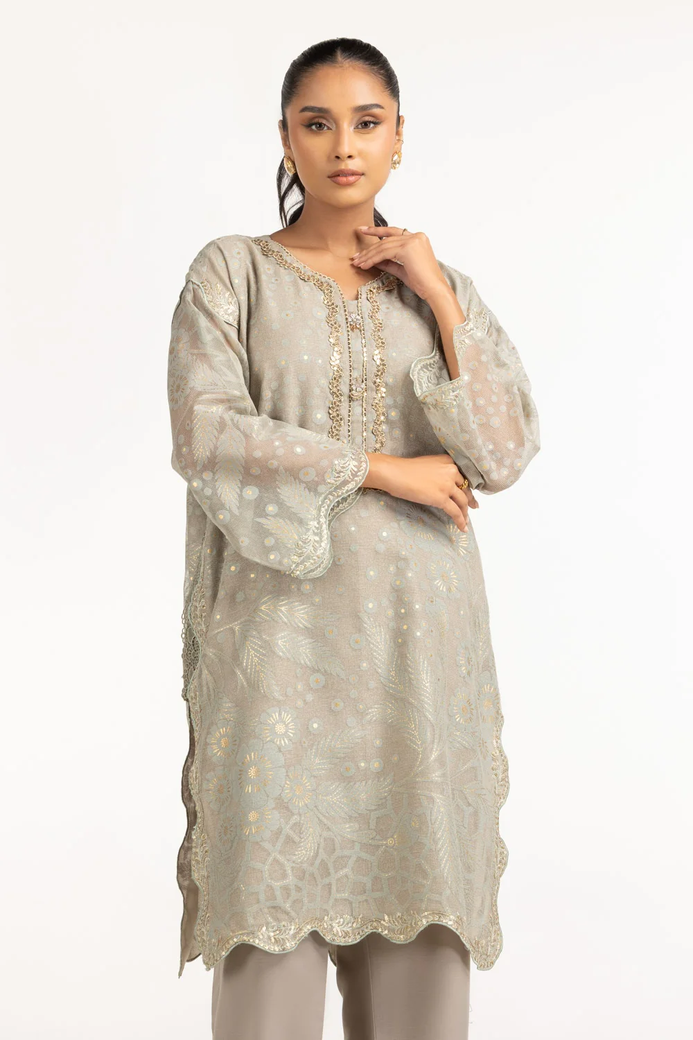 Poly Net Burnout Embroidered Shirt And Trouser - Image 3