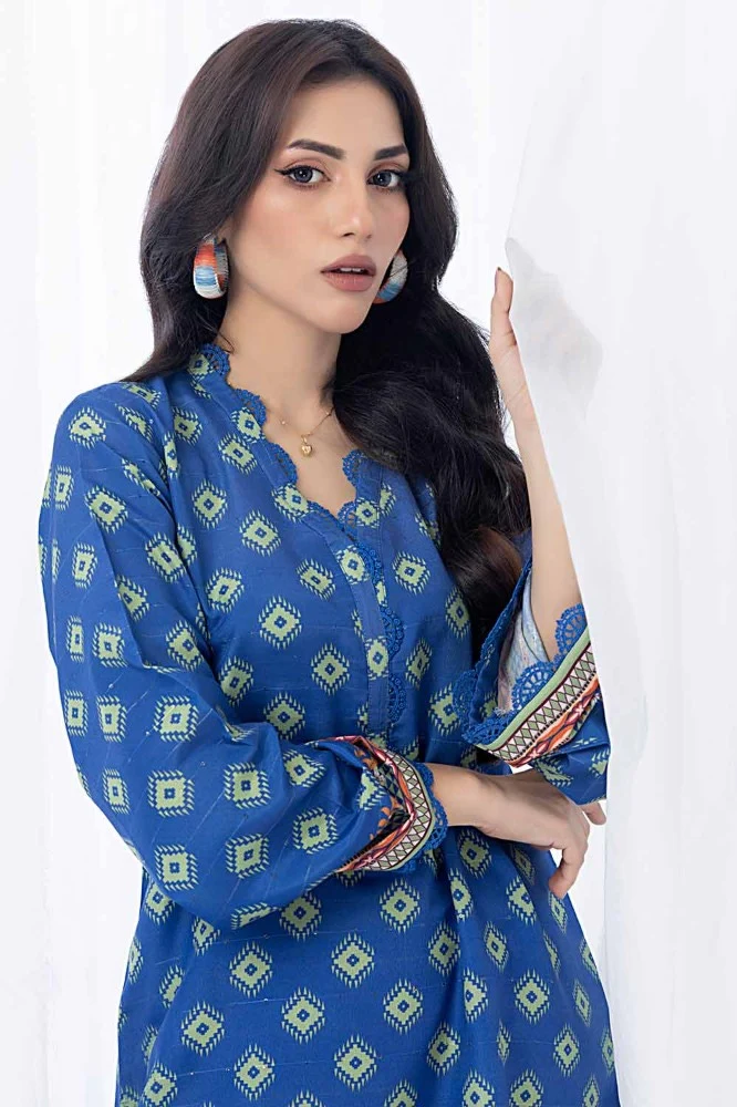 Printed Sequins Stripe Unstitched Shirt - Image 5