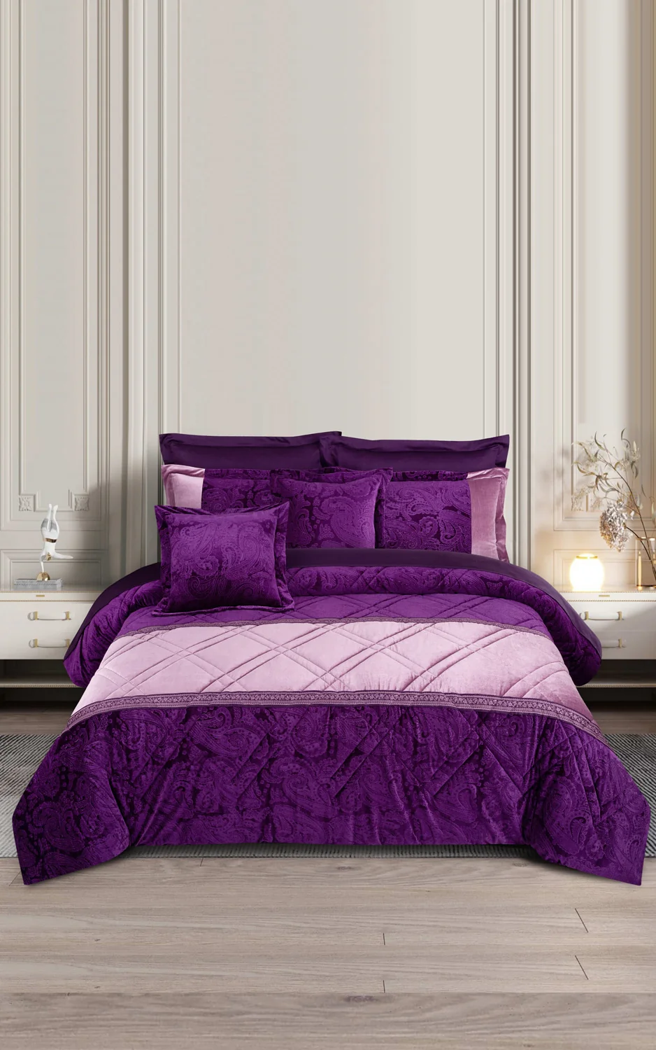 Purple Paisley Embossed Velvet Comforter Set - Image 4