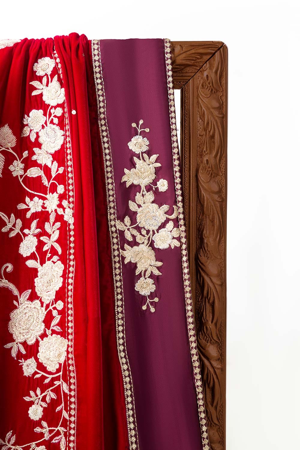 Red Velvet Embroidered Shawl - Image 2