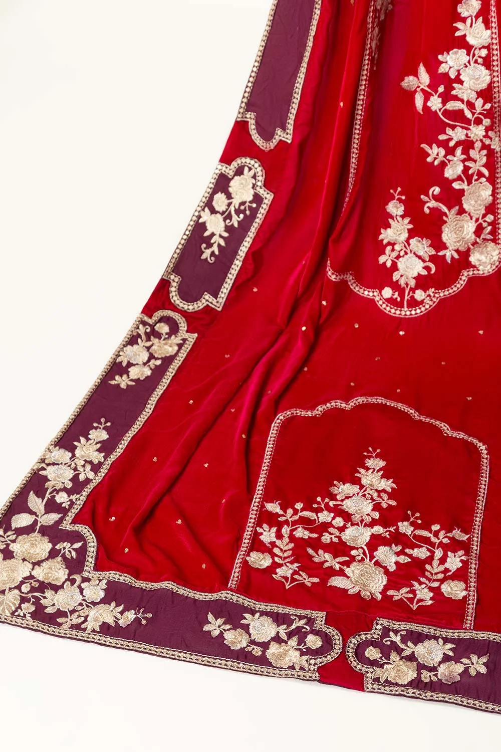 Red Velvet Embroidered Shawl - Image 3