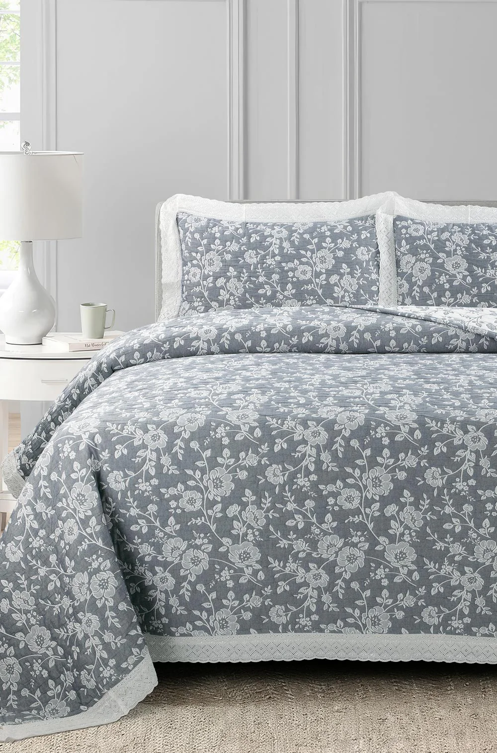 Sail Blue Multi Layer Jacquard Bed Spread Set