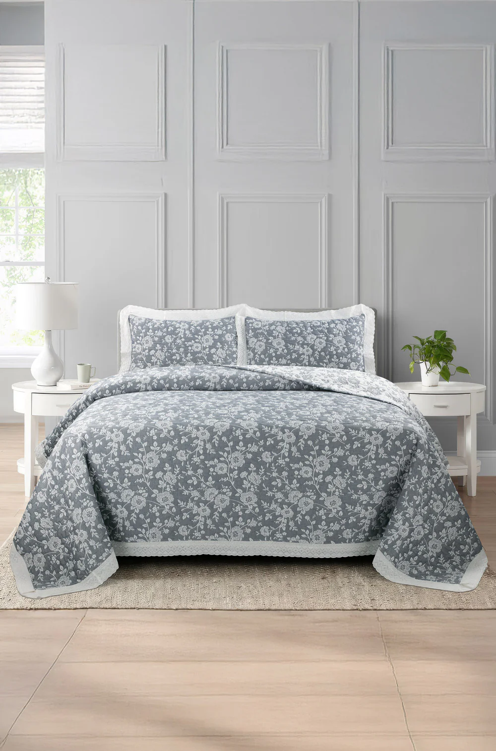 Sail Blue Multi Layer Jacquard Bed Spread Set - Image 2
