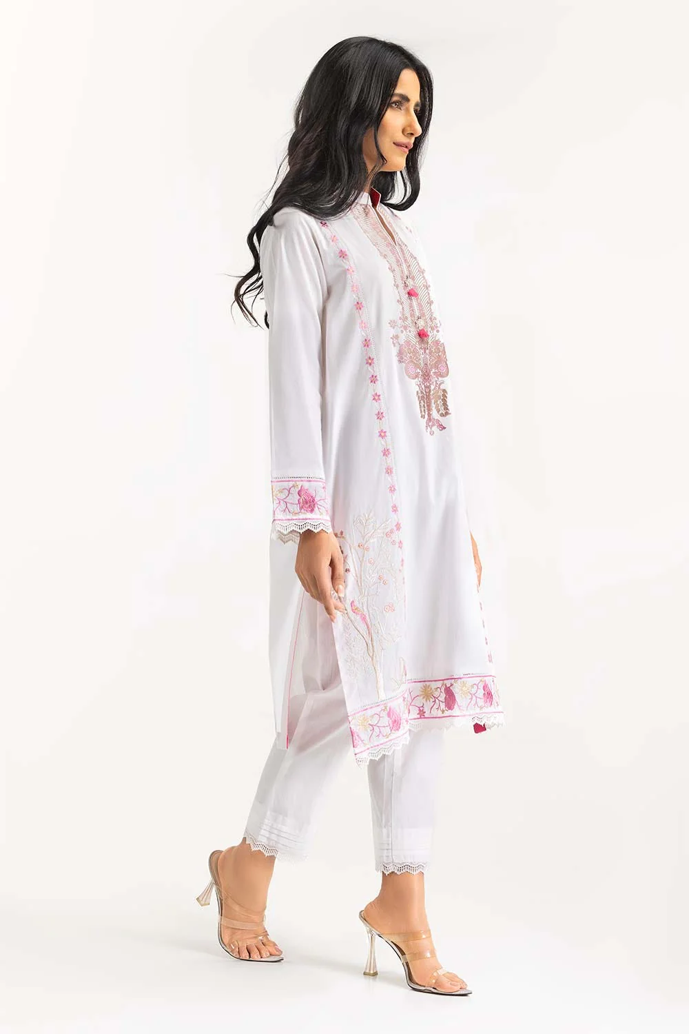 Screen  Printed Cambric Embroidered Shirt - Image 4